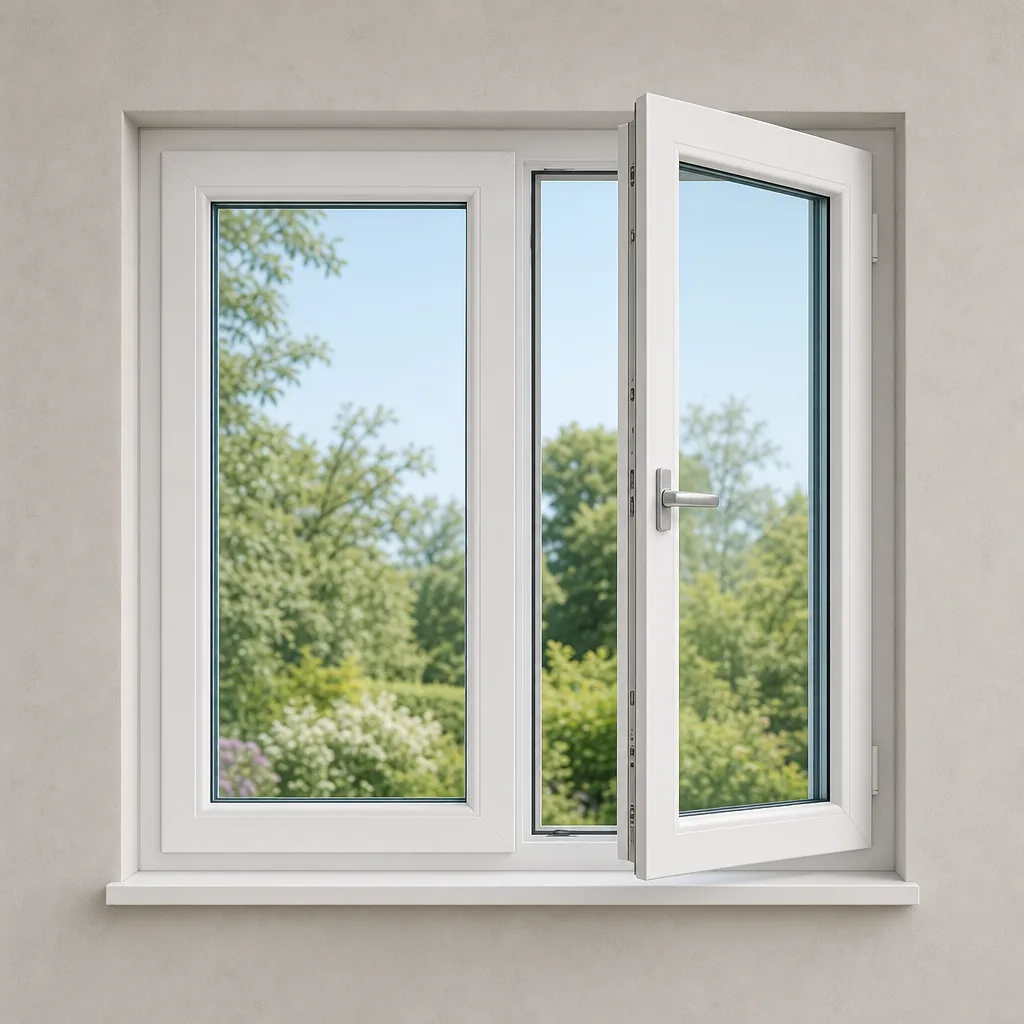 AI-generated illustration of a white UPVC side-hinged casement window