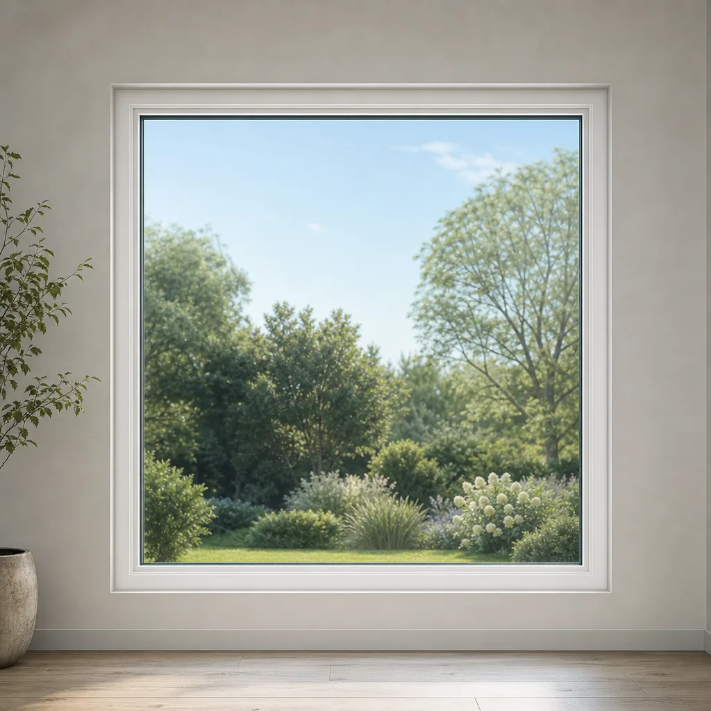 AI-generated illustration of a white UPVC fixed picture window