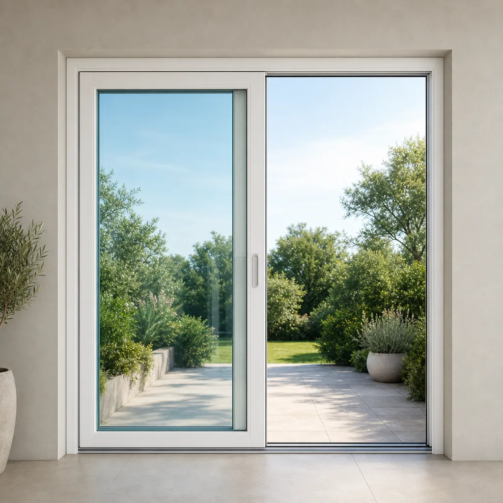 AI-generated illustration of white UPVC sliding patio doors